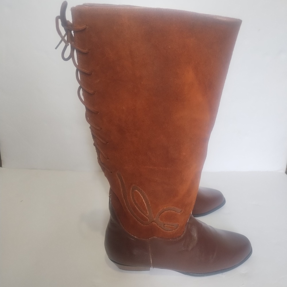 Venezia Suede Boots Women 7 Brown Lace Up Back Boho Western